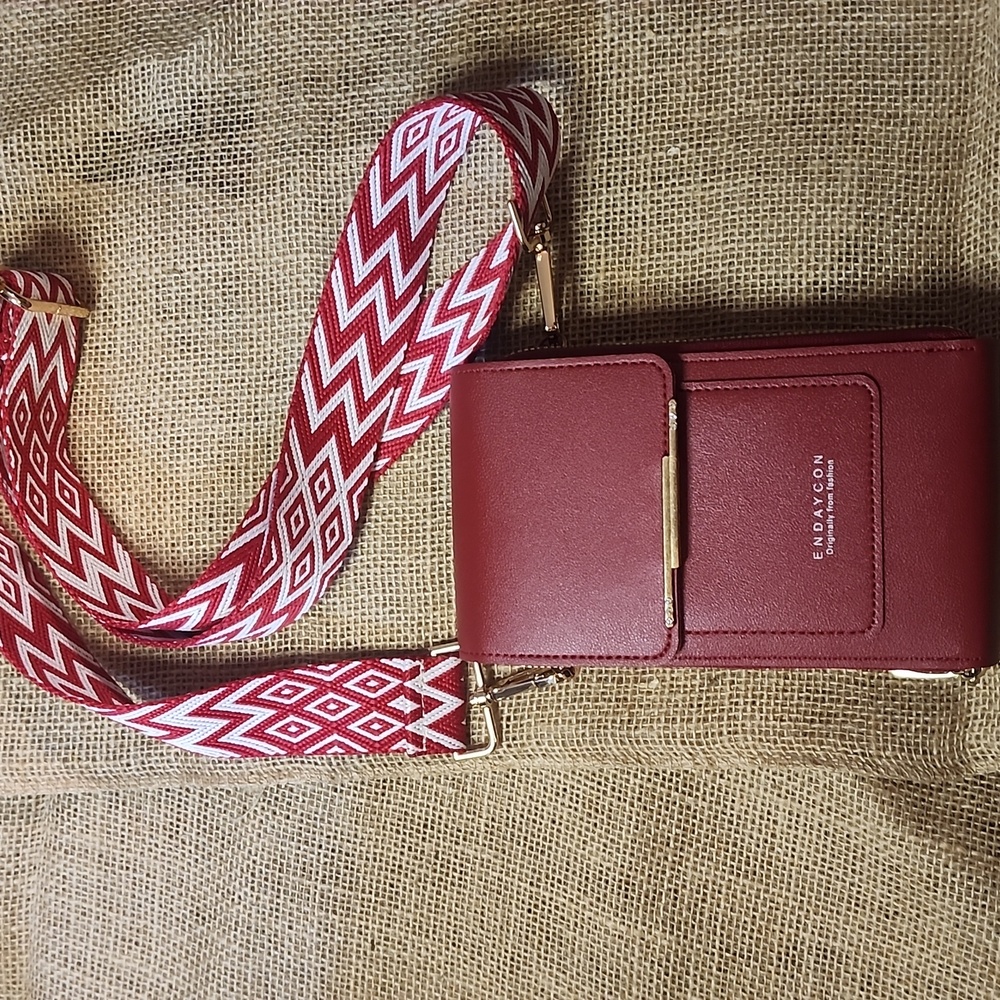 ENDAYCON Red Crossbody Phone Bag Synthetic Soft Leather Purse W Credit Card Slot